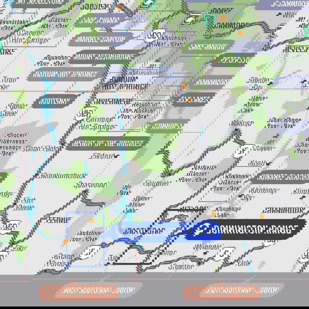 Bonnington Range BC - Destination Map