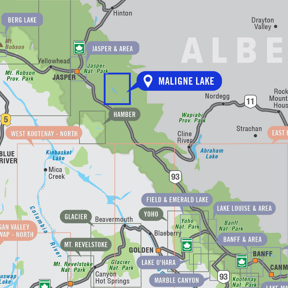 Maligne Lake (Jasper National Park, Alberta) - Destination Map