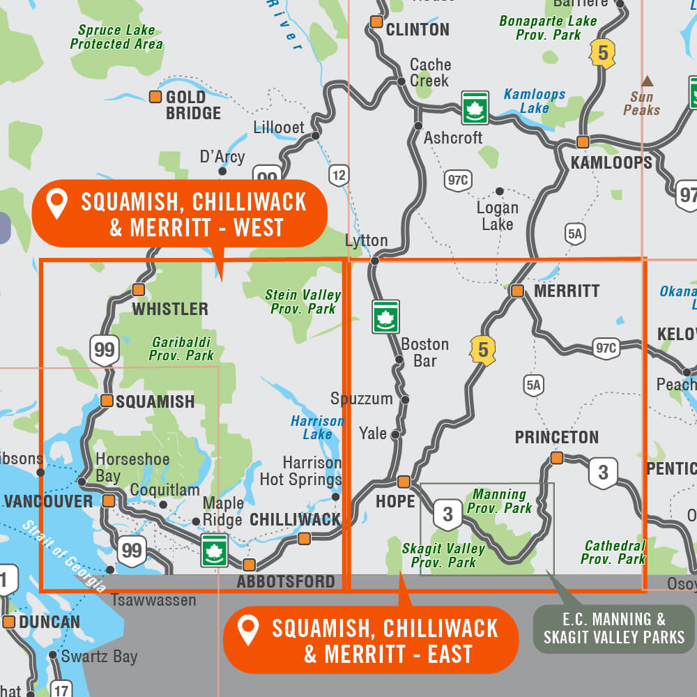 Squamish, Chilliwack & Merritt BC - Recreation Map